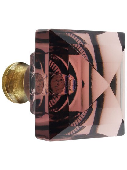 Amethyst Square Crystal Knob with Solid Brass Base in Antique Brass.